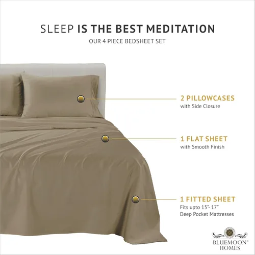 Miniatura 54 de Bluemoon Homes Sábanas de Algodón Egipcio Twin - Juego de Sábanas de 4 Piezas, Juego de Ropa de Cama de 1000 Hilos, Suave y Lujoso Juego de Sábanas
