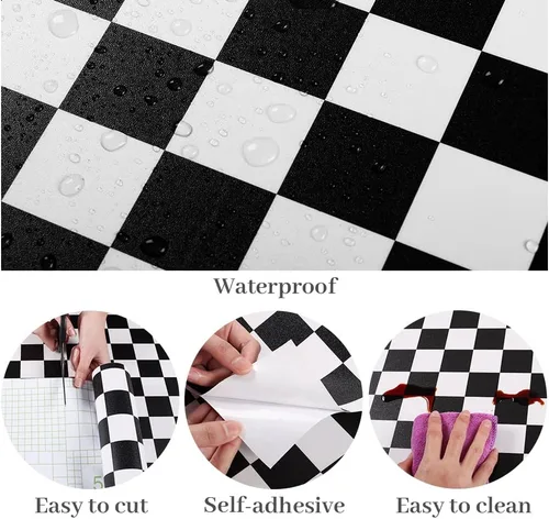 Miniatura 5 de VaryPaper Papel tapiz grueso a cuadros para despegar y pegar, papel tapiz blanco y negro de 15.7 x 78.7 pulgadas, autoadhesivo, impermeable, papel