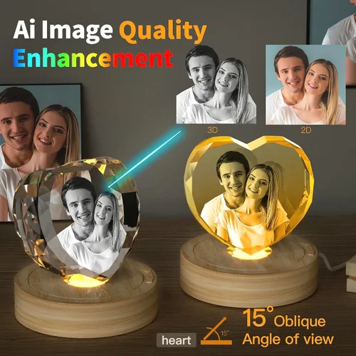 Miniatura 5 de Foto de cristal 3D – Regalos personalizados con tu propia foto para él/ella, mamá, papá, mujeres, hombres, imagen grabada con láser 3D, imagen