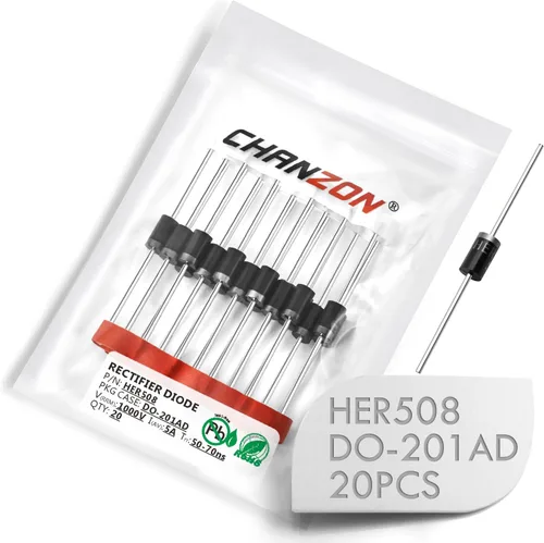 Paquete de 20 piezas Chanzon HER508 Diodo rectificador de alta eficiencia 5A 1000V 50-70ns DO-201AD (DO-27) Axial 5 Amp 1000 voltios Diodos