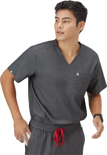 Miniatura 2 de Mediclo Camisa médica médica para hombre - Crevan Essential 3 bolsillos Eco amigable con el medio ambiente FYSEL tela con cuello en V camisa ropa