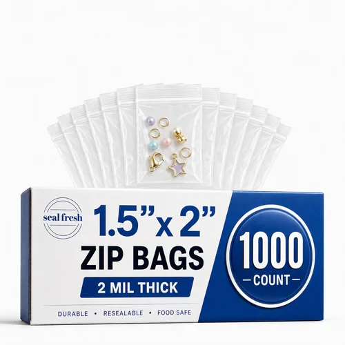 Seal Fresh Bolsas de Plástico Resellables de 1.5 x 2 Pulgadas Paquete de 1000 — Mini Bolsas Transparentes Recerrable con Cierre de Cremallera para