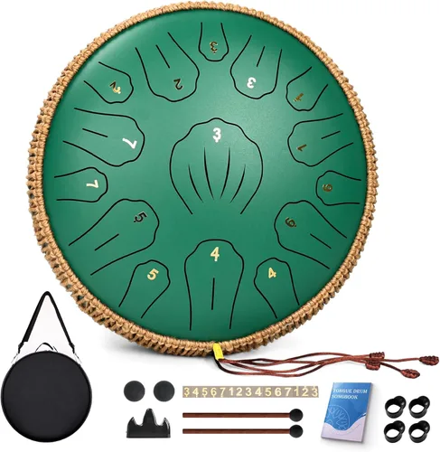 Miniatura 11 de Tambor de Lengua de Acero - 12 Pulgadas 15 Notas, Tambores de Lengua de Acero para Niños y Adultos, Handpan de Acero con Mazos, Hang Drum con Libro