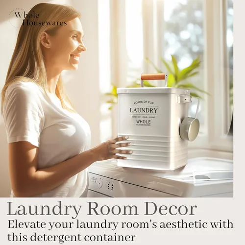 Miniatura 5 de Whole Housewares - Envase de detergente para lavandería - Dispensador de jabón en polvo de metal estilo granja con cuchara, tapa hermética y asas