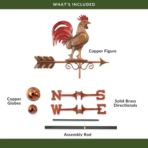 Miniatura 6 de Good Directions - Veleta de gallo enano rojo de cobre con pátina multicolor acabada a mano