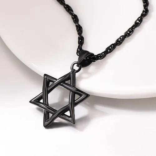 Miniatura 145 de U7 - Collar con Estrella de David para hombres y mujeres, dije hexagonal de acero inoxidable con cruz/piedra de rubí/collares clásicos judíos