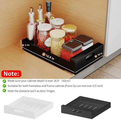 Miniatura 2 de Paquete de 2 cajones extraíbles para armarios, organizador de gabinete extraíble adhesivo de acero al carbono resistente de 10" de ancho, estantes