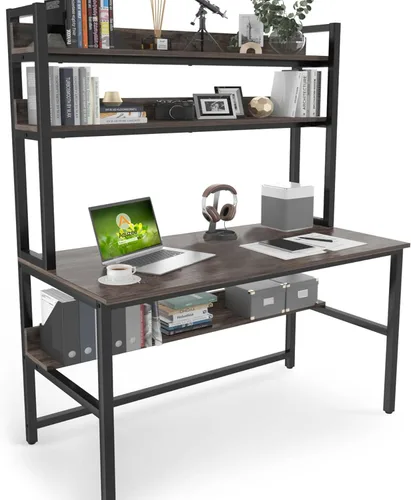 Miniatura 13 de Escritorio de computadora Aquzee con aparador, escritorio de 47" de ancho x 23.6" de profundidad con estantes, escritorio alto de oficina en casa