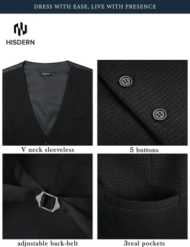 Miniatura 5 de HISDERN Vest 101 - Chaleco de traje ajustado para hombre con 3 bolsillos para negocios, formal, boda, baile de graduación y esmoquin casual