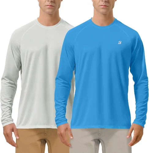 Miniatura 34 de Roadbox Camisas de Protección Solar UV UPF 50+ para Hombres Manga Larga SPF Rash Guard para Pesca Senderismo Natación Correr 2 Pack - blanco