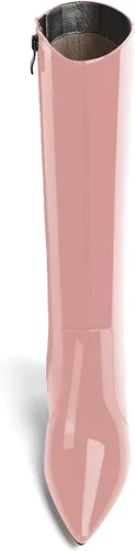 Miniatura 24 de AMBELIGHT Botas altas hasta la rodilla con cremallera y puntera puntiaguda para mujer, de patente sólida, tacón alto, 3.3 pulgadas
