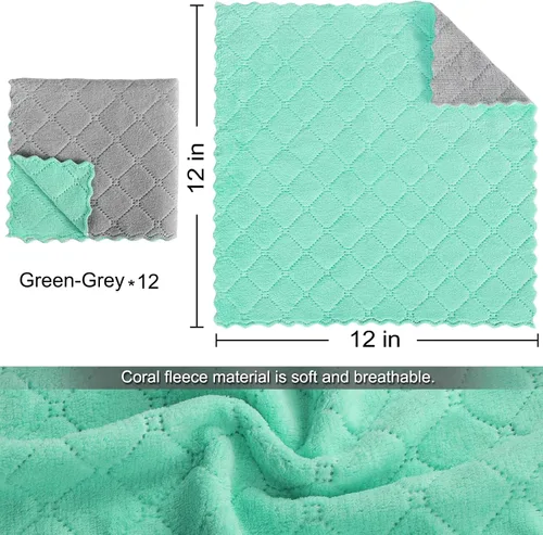 Miniatura 2 de Paquete de 12 paños de cocina de 12 x 12 pulgadas, paño de limpieza de microfibra de terciopelo coral grueso, paños de cocina altamente absorbentes