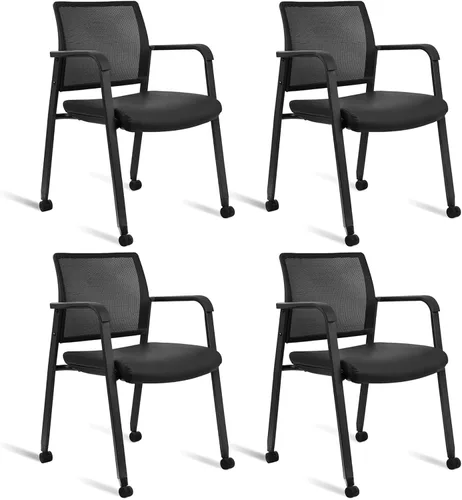 Miniatura 15 de CLATINA Sillas de oficina apilables para recepción de invitados con brazo, silla de sala de espera con respaldo de malla con asiento de tela Negro