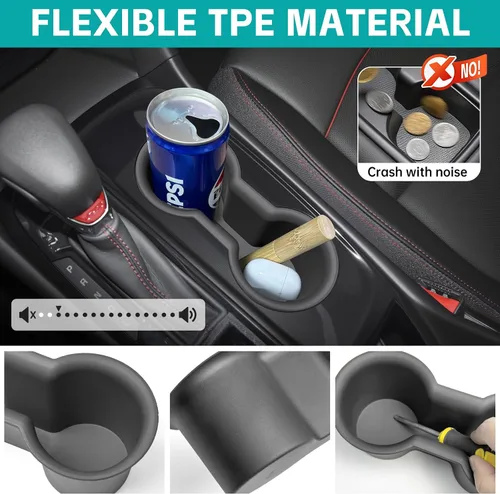 Miniatura 4 de Organizador de portavasos compatible con accesorios Chevy Equinox 2018-2024, sin ruido, a prueba de agua y polvo, TPE inserto para consola