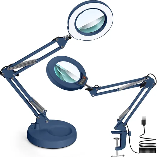 Miniatura 15 de Lupa 12X con luz, botón de actualización Krstlv 5 modos de color, regulable 2 en 1, lámpara de escritorio con luz LED 2 en 1, lupa manos libres