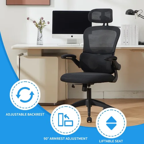 Miniatura 3 de Vigosit Silla de oficina ergonómica de malla, capacidad de 400 libras, silla de escritorio con respaldo alto con soporte lumbar ajustable, Negro