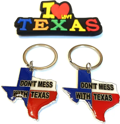 Miniatura 20 de Juego de 2 llaveros de recuerdo de Texas con imán para nevera con texto en inglés "I Love Texas", Diseño de horizonte de Dallas, Mediana
