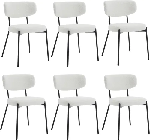 Miniatura 9 de KCC Juego de 6 sillas de comedor Boucle, sillas modernas de mediados de siglo tapizadas, elegantes sillas de cocina Sherpa, sillas de acento