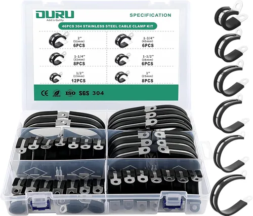 Miniatura 10 de OURU 15 piezas de abrazaderas de cable de acero inoxidable de 1-1/4 pulgadas, abrazaderas de cable con revestimiento de goma y cojín aisladas