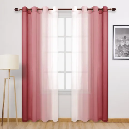 Miniatura 17 de DWCN Cortinas Transparentes de Lino Sintético Negro Degradado Ombré - Cortinas Semi Transparentes de Gasa con Ojales en la Parte Superior