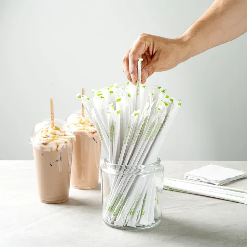 Miniatura 4 de Restaurantware - Pajitas desechables de 8.3 pulgadas Basic Nature, 100 popotes sostenibles, envueltos, no alteran los sabores, popote de PLA/café