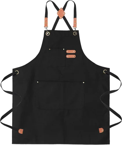 Delantales de chef para hombre, delantal de lona con bolsillos grandes y correa ajustable para el cuello para cocinar, barbacoa, jardinería
