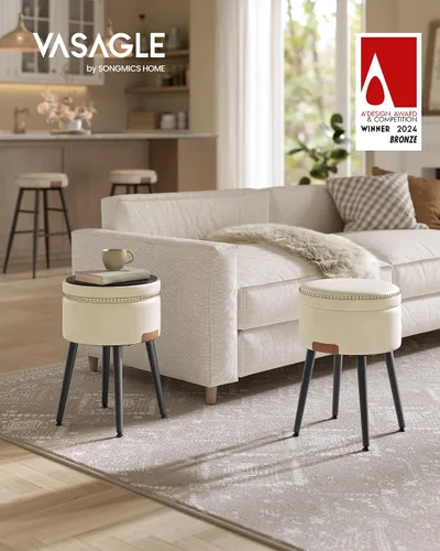 Miniatura 3 de VASAGLE Colección EKHO – Otomana de almacenamiento, taburete para silla de tocador, cuero sintético con costuras, moderno de mediados de siglo