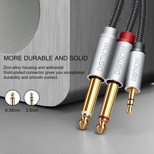 Miniatura 3 de DIGITNOW - Cable divisor en Y estéreo TRS de 3.5mm 1/8" a dual TS mono de 6.35mm 1/4" para smartphone, computadora, reproductor de CD, altavoces