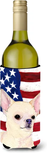 Caroline's Treasures SS4228LITERK USA American Flag with Chihuahua Wine Bottle Hugger Bottle Cooler Sleeve Hugger Machine Washable Collapsible