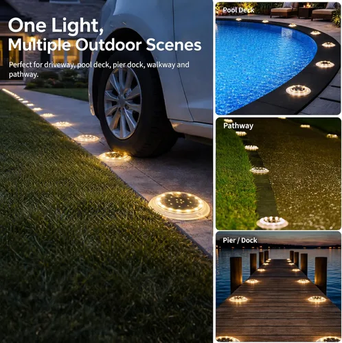 Miniatura 7 de SHONELIGHTING Luces Solares para Muelle, Disco LED Súper Brillante para Exteriores, Impermeables, Antideslizantes y Antitropiezos, Perfil Bajo Plano