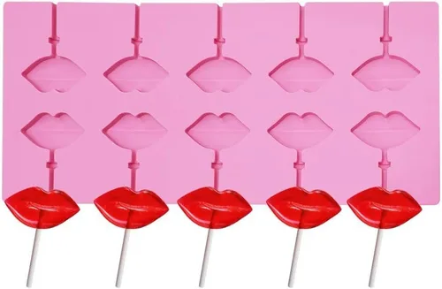 Miniatura 3 de Molde de piruleta de labios rojos con 10 cavidades con 20 palitos para labios sexys, de silicona, chocolate, caramelo duro, para fondant