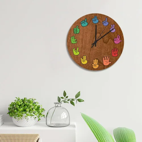 Miniatura 4 de ArogGeld ASL - Reloj de pared de grano de madera de 15 pulgadas, con gestos, funciona con pilas, sin tictac, reloj de madera vintage de granja