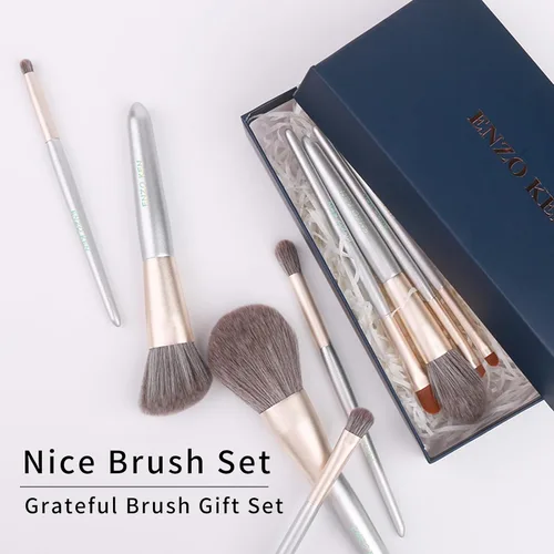 Miniatura 7 de ENZO KEN Juego de brochas de maquillaje de fibra natural y pelo de cabra profesional, juego de brochas de maquillaje de cabello combinado