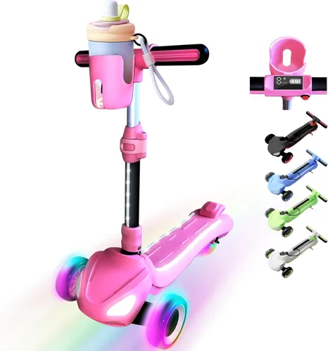 Miniatura 8 de Patinete eléctrico de 3 ruedas para niños de 3 a 10 años, con cesta de almacenamiento, pantalla LCD, luces de cuerpo completo, cubierta ancha, L