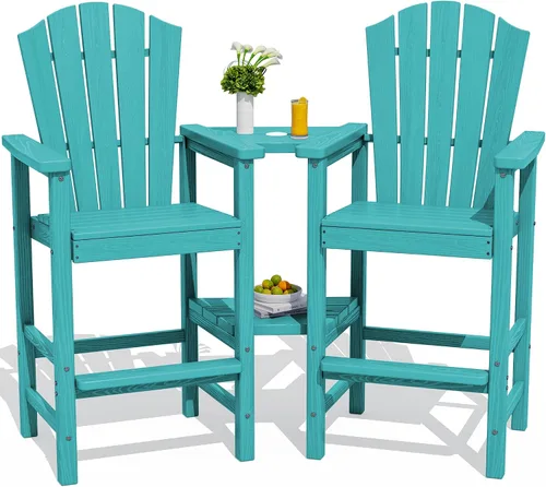KINGYES Aruba - Juego de 4 sillas Adirondack altas de HDPE con bandejas de conexión dobles, silla Adirondack de altura de barra en relieve para 2,