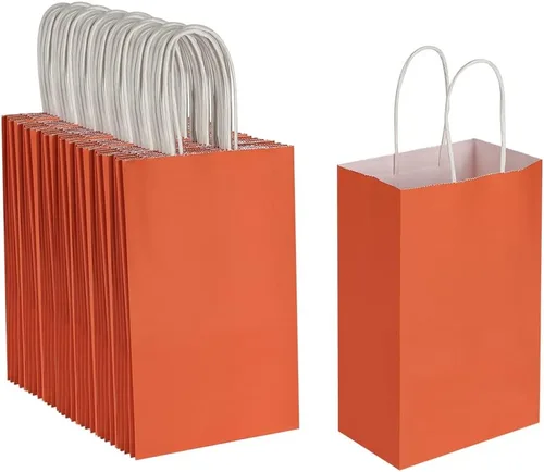 Miniatura 9 de Oikss Paquete de 100 bolsas pequeñas de papel kraft amarillas de 5.25 x 3.25 x 8.25 pulgadas con asas a granel para cumpleaños, bodas, fiestas
