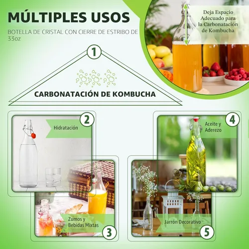 Miniatura 6 de AYL Botella de vidrio abatible [1 litro / 33 onzas líquidas] [Paquete de 4] – Botella de cerveza oscilante con tapón para bebidas, aceite, vinagre