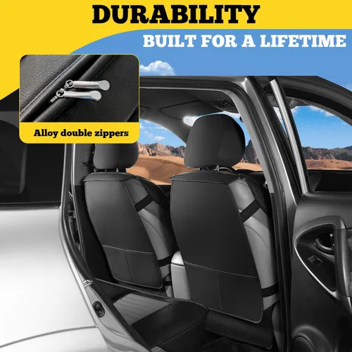 Miniatura 4 de LINGVIDO Fundas de asiento de automóvil, transpirables e impermeables, de piel sintética para autos, SUV, camiones, sedán, funda de asiento Gris +