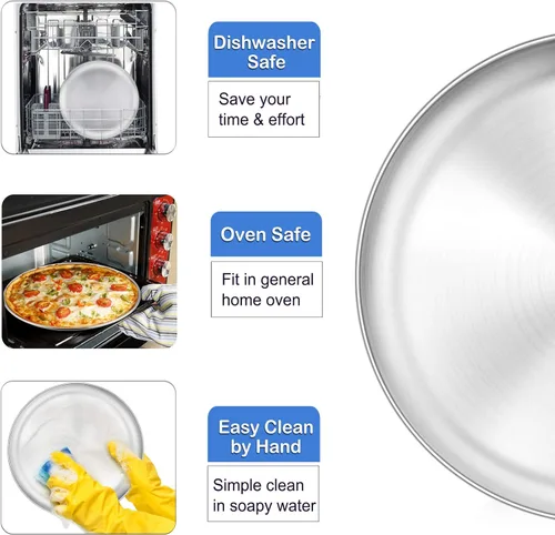 Miniatura 7 de P&P CHEF Juego de 2 moldes para pizza, bandeja de pizza de acero inoxidable, plato redondo para pizza de pastel, galletas, pasteles, no tóxicos