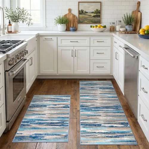Miniatura 31 de Alfombra de pasillo moderna Lansny 2 x 6 pulgadas, alfombra de cocina lavable verde mostaza multicolor, alfombra antideslizante suave para pasillo