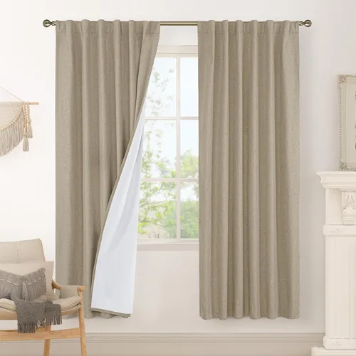 Miniatura 151 de LAMIT Cortinas de lino natural 100 % opacas para ventana, para dormitorio, 45 pulgadas, cortinas térmicas con textura de lino estilo granja