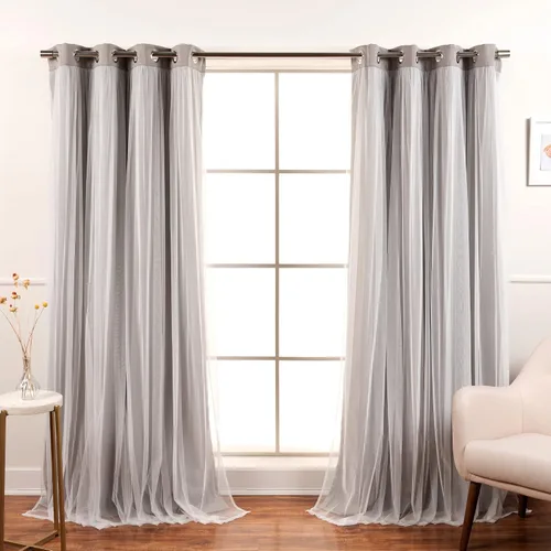 Miniatura 11 de Best Home Fashion Juego de 2 paneles de ventana de tul de encaje con aislamiento térmico y ojales de níquel de acero inoxidable para dormitorio