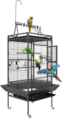 Jaula para Pájaros de 82 Pulgadas, BOINN Jaulas de Vuelo para Pájaros con Soporte Rodante y Bandeja Inferior, Jaula de Loro de Hierro Forjado con 82