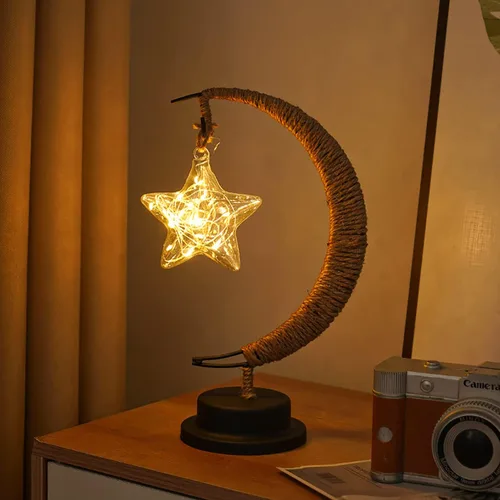 Miniatura 18 de Lámpara lunar encantada, lámpara LED colgante de luna, luz nocturna conmemorativa, adorno de Navidad para el hogar (manzana morada)