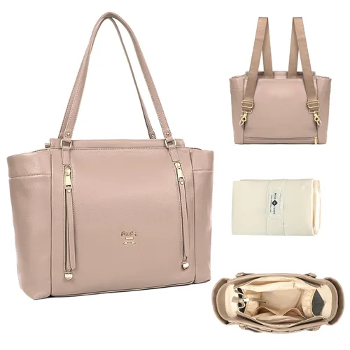 Miniatura 12 de Miss Fong Bolso de pañales de cuero con diseño a cuadros, mochila de gran capacidad para mamá, bolso hospitalario, con 12 bolsillos, bolso de viaje