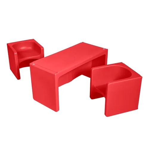 ECR4Kids Tri-Me - Juego de mesa y sillas cubo, muebles multiusos, color rojo, 3 piezas