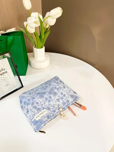 Miniatura 9 de The Summer Swan Bolsa de cosméticos florales Bolsa de maquillaje estética grande para artículos personales de viaje, bolsa de cuidado de la piel