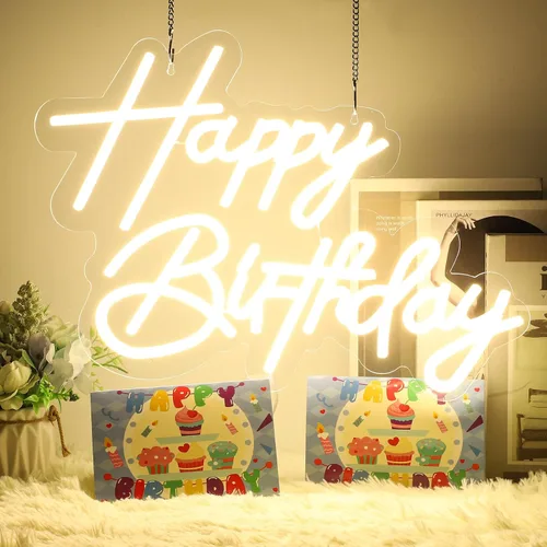 Letrero de neón de feliz cumpleaños para decoración de pared, letrero de neón LED alimentado por USB con brillo regulable, ideal para fiestas de