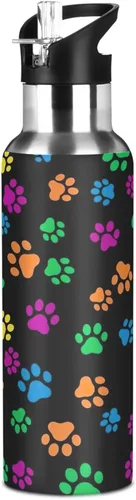 Miniatura 8 de Colorful Dog Paw Prints Stainless Steel Water Bottle 32 Oz, BPA-Free Sports Water Bottle with Straw Leakproof Water Bottles
