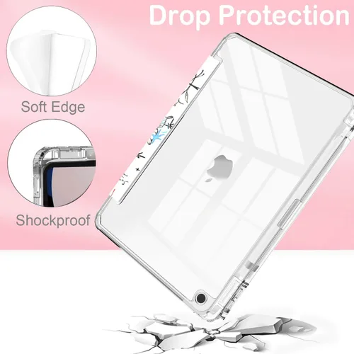 Miniatura 3 de Feams Funda para iPad de 9ª generación, funda triple para iPad 10.2, cubierta trasera transparente con soporte para lápiz y apagado Ángel